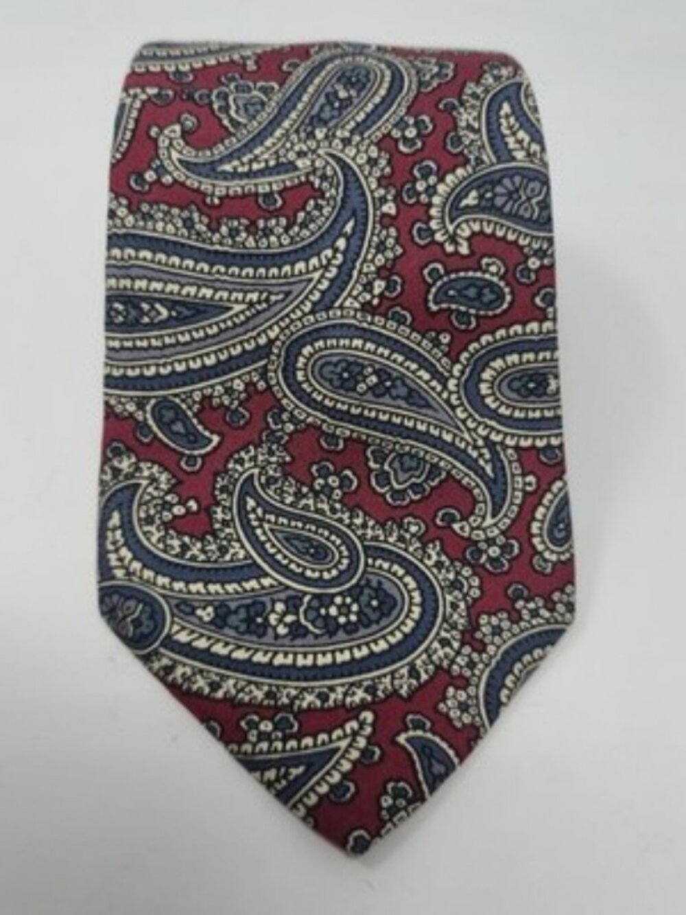 ​Harve Benard Mens Silk Tie Paisley Burgundyl/Blue Hand Block Printed In England